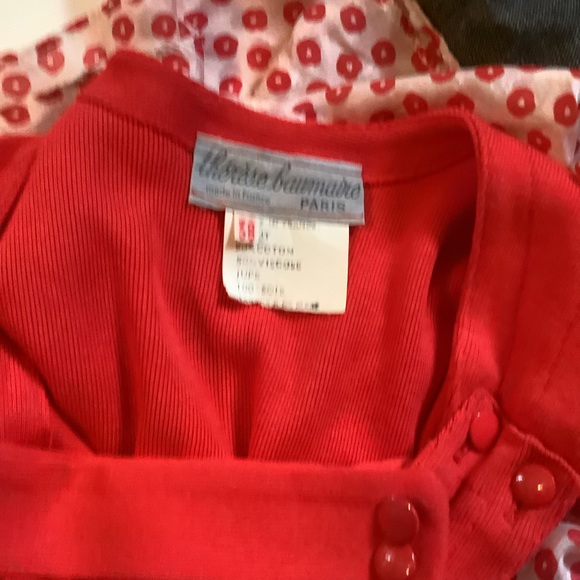 THERESE BAUMAIRE Paris Vintage Red Midi Dress Belt Ruffle 38 (size 8) - Picture 4 of 6